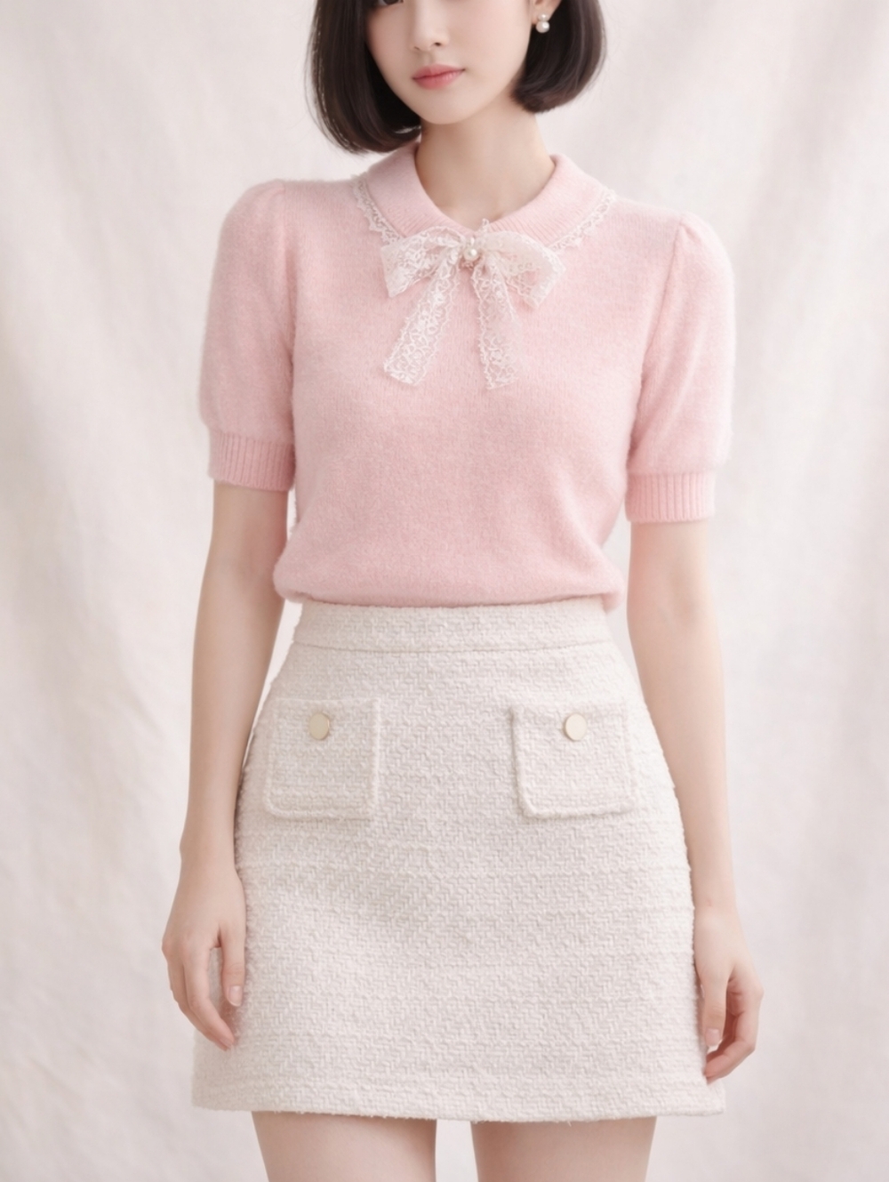 Cream Tweed Mini Skirt Size 2 Preppy Coquette Old Money Academia Chic
